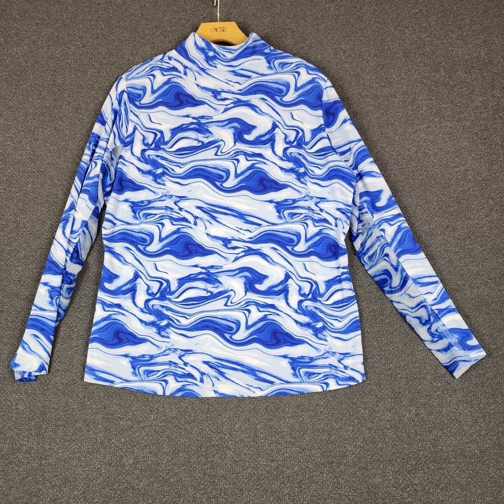 IBKUL Womens XL Blue Marble Swirl UPF 50+ Quarter Zip Long Sleeve Cooling Top - Picture 6 of 8